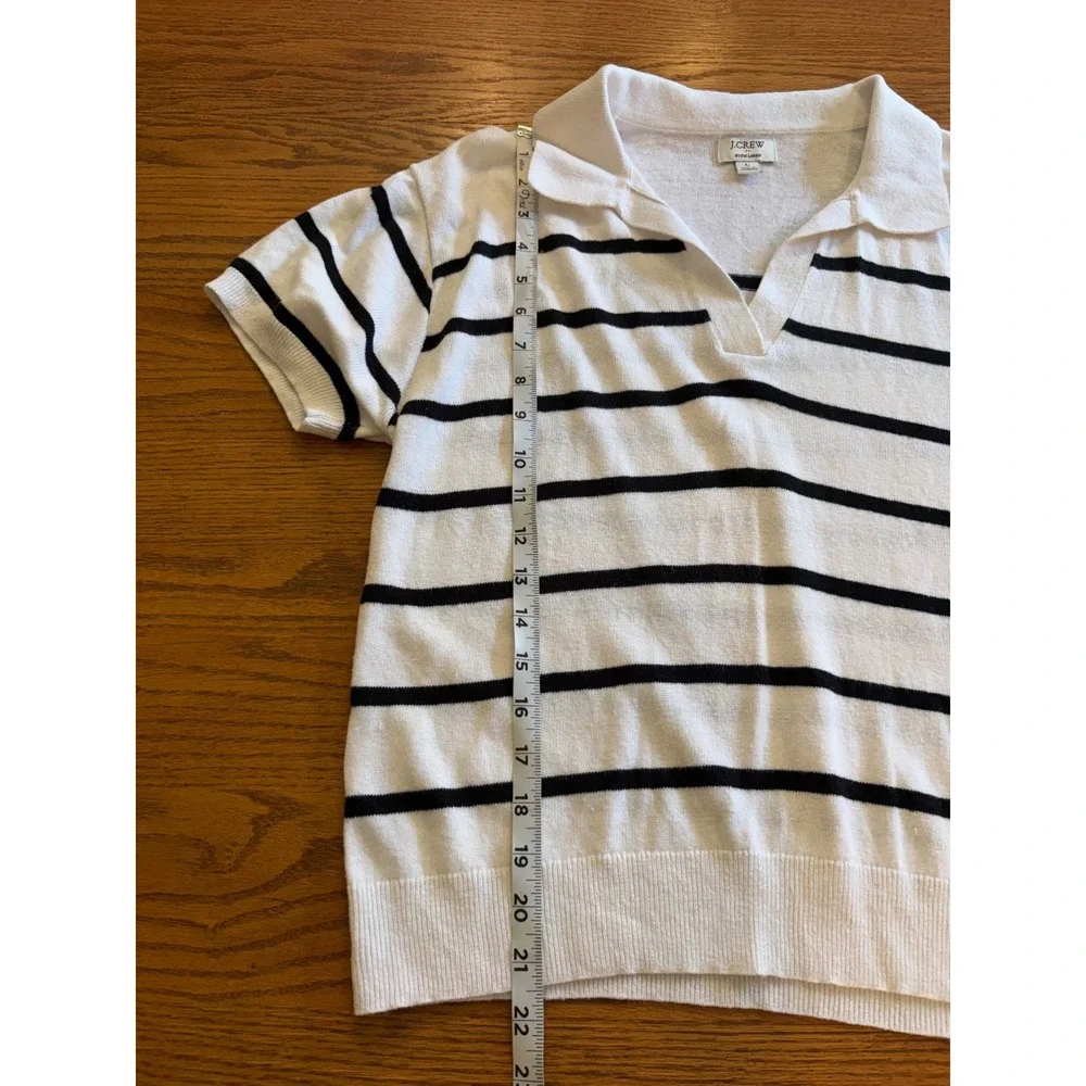 J.Crew Womens Linen Blend Striped Short Sleeve Polo Sweater Large Coastal Preppy